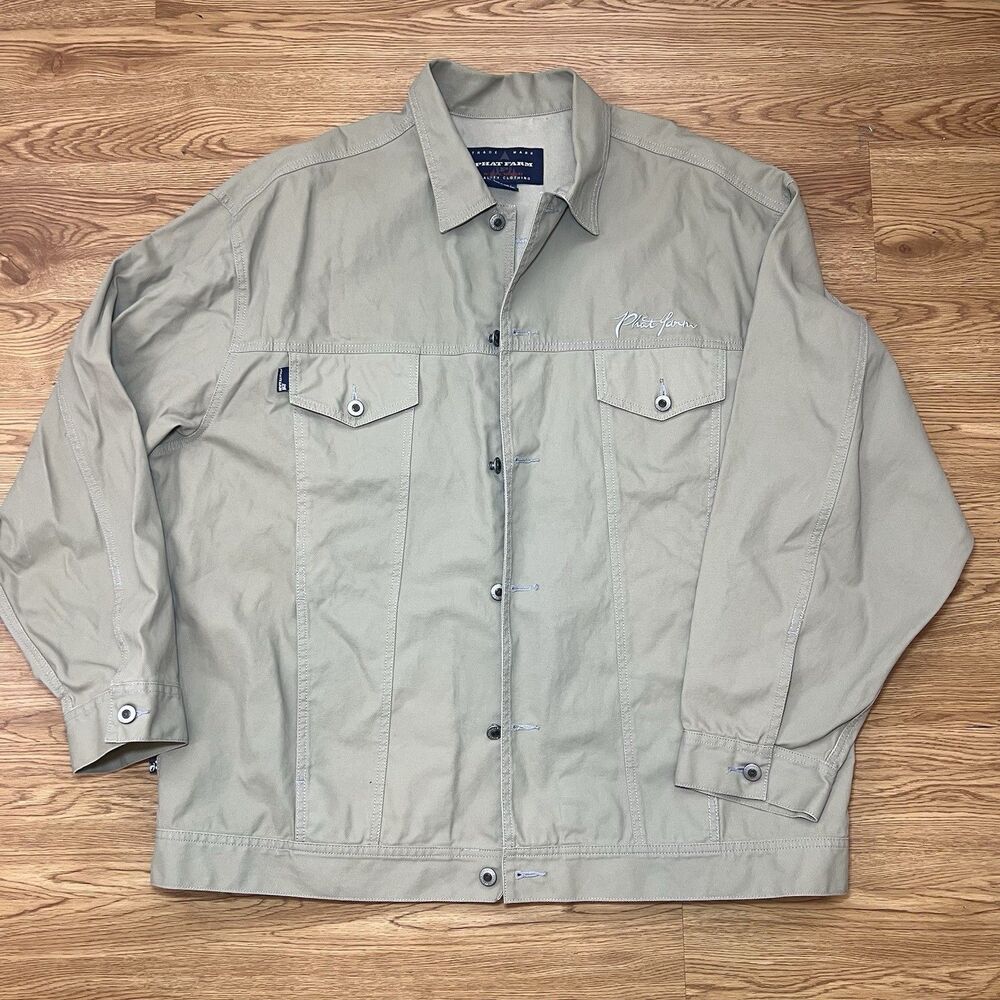 Vintage Phat Farm Y2K 90s Brown Stiff Denim Jean Jacket Men’s SIZE XXXL Hip Hop